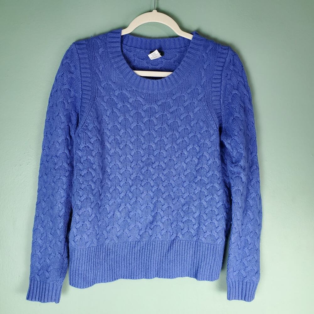 J Crew Womens Blue Honeycomb Cable Knit Sweater Wool Angora Blend Size Large